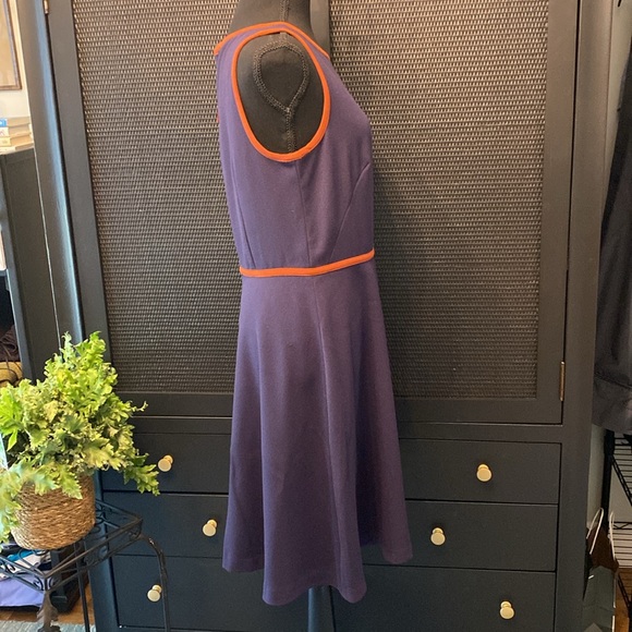 LOFT Navy w Burnt Orange Piping Flared Dress - Picture 2 of 8